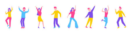 Dancing people. Party. Group of people at a dance party. Smiling dancing young people. Flat style....
