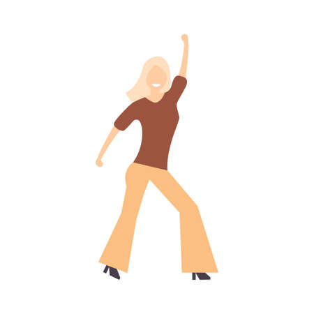 Dancing young girl. Party. Smiling woman at a dance party. Flat style. Vector illustrationのイラスト素材