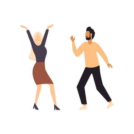 Dancing couple. Smiling young man and woman at a dance party. Lovers. Party. Flat style. Vector illustrationのイラスト素材