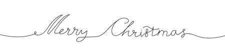 Merry Christmas. One line hand-drawn inscription on a white background. Congratulations on the winter holiday. Vector illustrationのイラスト素材