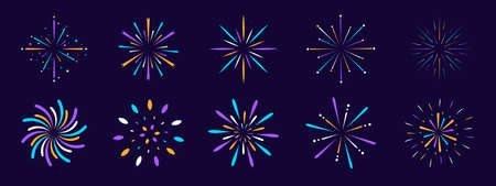 Fireworks set. Salute for holidays and parties. Vector illustration.のイラスト素材