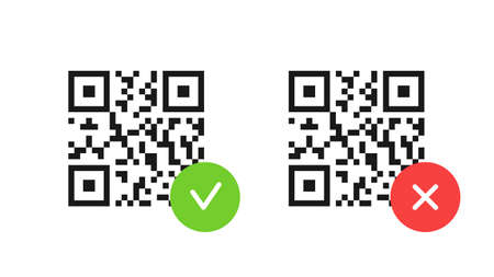 QR code with a check mark and a cross. Vector illustrationのイラスト素材