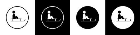 Sled. Set of icons of a child sitting on a sleigh. Winter activities for children. Vector illustration.のイラスト素材