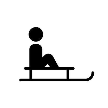 Sled. Icon of a child sitting on a sleigh. Winter activities for children. Vector illustration.のイラスト素材