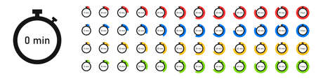 Timer and stopwatch icons set. Measurement of time. Countdown timer with different minutes. Vector illustrationのイラスト素材