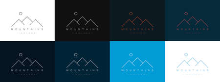 Mountains logos set. Travel and mountain sports concept. Modern linear style. Vector illustrationのイラスト素材