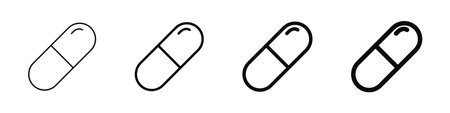 Medical capsule icons. Pills icons set. Medicine, vitamins, pain relievers and antibiotics. Vector illustrationのイラスト素材