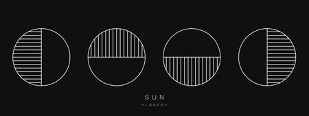 Set of linear sun logos. Daylight source. Modern minimalistic style. Vector illustrationのイラスト素材