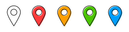 Location icons. Set of map pointers in different colors. Pin on the map. Vector illustrationのイラスト素材