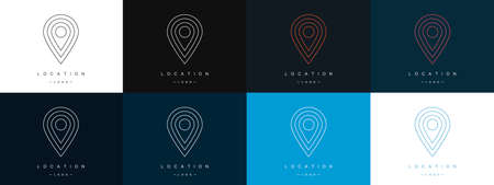Location icons. Map pointer logos set. Pin on the map. Modern linear style. Vector illustrationのイラスト素材