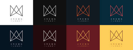 Set of linear crown logos. Royal symbol. Modern minimalistic style. Vector illustrationのイラスト素材