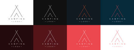 Camp tent linear logos set. Outdoor adventure. Wanderlust. Camping or camp concept. Modern minimalistic style. Vector illustrationのイラスト素材