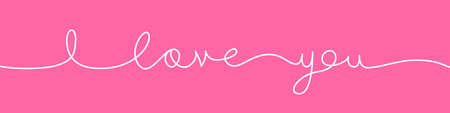 I love you. Handwritten lettering in one continuous line on a pink background. Valentine's Day. love and romance concept. vector illustrationのイラスト素材
