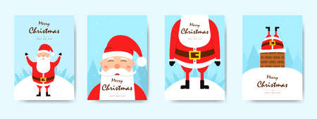 Set of Christmas cards with Santa Claus. Merry Christmas and Happy New Year greetings. Vector illustrationのイラスト素材
