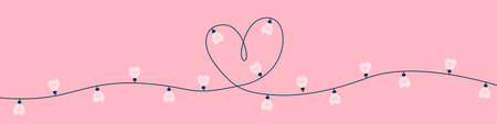 Garland for Valentines Day. Luminous light bulbs in the shape of hearts. Happy Valentines Day. Decorations for the holiday. Vector illustrationのイラスト素材