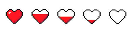 Pixel hearts. 8-bit hearts. Set of heart in video game style. retro style.のイラスト素材