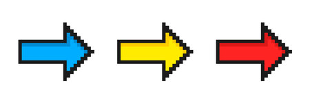Set of pixel arrows. Collection of colored cursors. 8-bit pointers. vector illustrationのイラスト素材