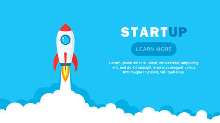 Rocket. startup. rocket launch. Launch and development of a business project. Innovative product, creative idea. flat style. vector illustrationのイラスト素材