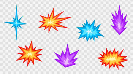 Boom. Comic book explosion set. Burst. Cartoon style. Blast. Bomb effect. Vector illustrationのイラスト素材
