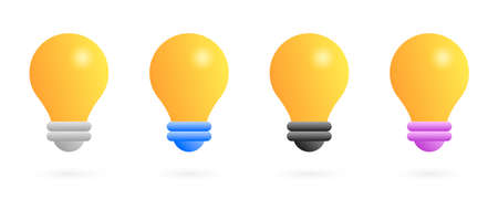 Set of 3D realistic light bulb icons. Idea concept. Light bulbs isolated on white background. Vector illustrationのイラスト素材