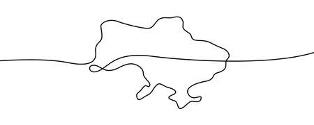 Map of Ukraine in one line. Conflict between Russia and Ukraine. War in Ukraine. Vector illustrationのイラスト素材
