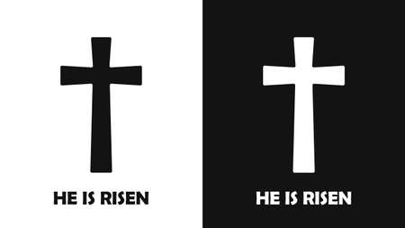 He has risen. Easter. Resurrection of Jesus Christ. Christian cross silhouette. Vector illustrationのイラスト素材