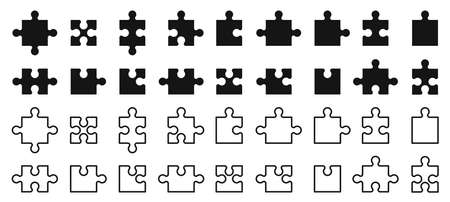Puzzle pieces set. Jigsaw. Puzzles. Vector illustrationのイラスト素材