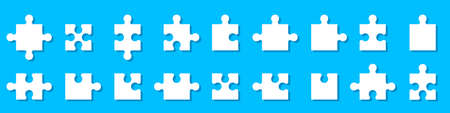 Puzzle pieces set. Jigsaw. Shadow puzzles. Vector illustrationのイラスト素材