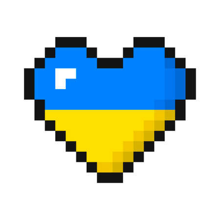 Ukrainian flag in the shape of a heart. pixel style. no war. 8-bit vector illustrationのイラスト素材