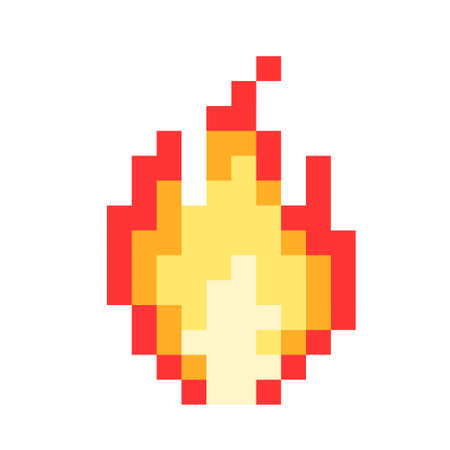 Pixel fire. Bonfire or flame. 8-bit. Explosion or fire concept. Video game style. Vector illustrationのイラスト素材