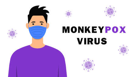 Monkeypox. Infectious disease. Outbreak of MPXV virus. A man in a mask on a white background. Vector illustrationのイラスト素材