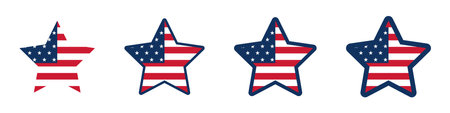USA stars. Stars with patterns of the American flag. For USA Independence Day. Vector illustrationのイラスト素材