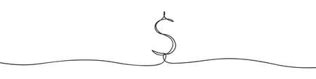 Dollar icon in one line. Continuous line. The concept of money, earnings and wealth. Vector illustrationのイラスト素材