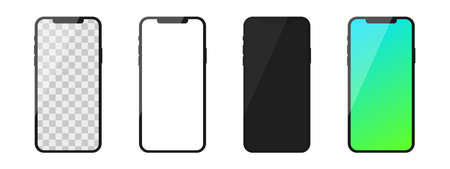 Realistic smartphone screen mockup. Set of transparent and blank screens. Vector illustrationのイラスト素材