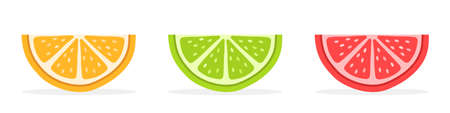 fruit slices. Pieces of citrus. Orange, lime and grapefruit. vector illustrationのイラスト素材