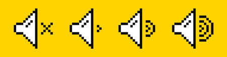 Pixelated volume icons. Different sound volume. 8-bit style. vector illustrationのイラスト素材