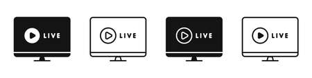 Live webinar on pc screen. icon set. livestream. Online conference. Virtual meeting. vector illustrationのイラスト素材