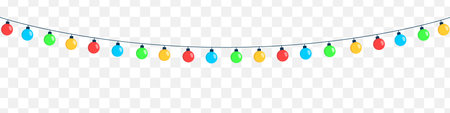 christmas lights. Beautiful colored garlands. Festive decorations on a transparent background. vectorのイラスト素材