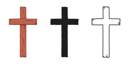 Set of wooden Christian crosses. Religious symbol of faith in Jesus Christ. vector illustration.のイラスト素材