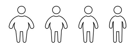 Fat man icon. weight loss. Body slimming process. The fight against obesity. vector illustration.のイラスト素材