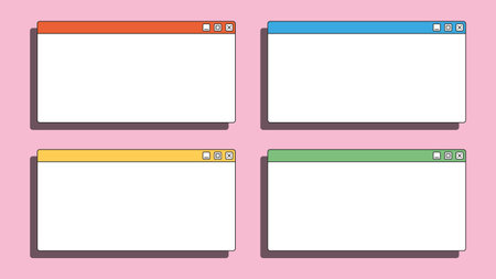 Set of empty computer windows. PC user interface from the 90s. Retro style. Old design. Vector illustrationのイラスト素材
