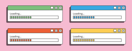 Loading windows set. PC user interface from the 90s. Retro style. Old design. Vector illustrationのイラスト素材