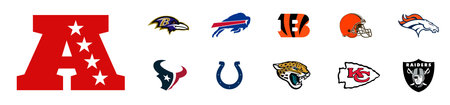 TOP NFL teams. Set of . american football. AFC teams. Vector. VINNITSA, UKRAINE - APRIL 2, 2022のeditorial素材
