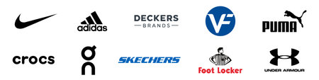 Shoe brand . Top 10. Nike, Adidas, Deckers, VF company, Puma, Crocs, etc. VINNITSA, UKRAINE - APRIL 2, 2022のeditorial素材