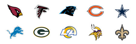 TOP NFL teams. Set of . american football. NFC commands. Vector. VINNITSA, UKRAINE - APRIL 2, 2022のeditorial素材