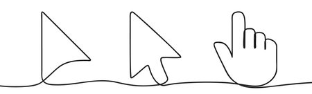 Computer mouse cursor. Icon set. One continuous line style. Freehand vector illustrationのイラスト素材