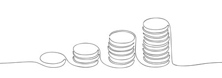 Stacks of coins in one line. The concept of money, financial success, investment and wealth. Vector illustrationのイラスト素材