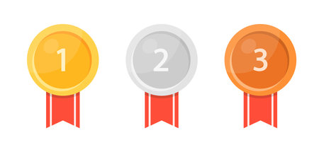 Gold, silver and bronze medals. Award for prize-winning places. Vector setのイラスト素材