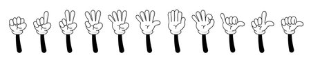 Retro cartoon hand gestures. White gloves show signs. Vectorのイラスト素材