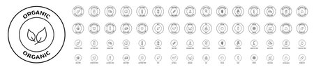 Big set of natural products icons. Organic. Eco-products. Without GMOs, allergens and other additives. Vectorのイラスト素材